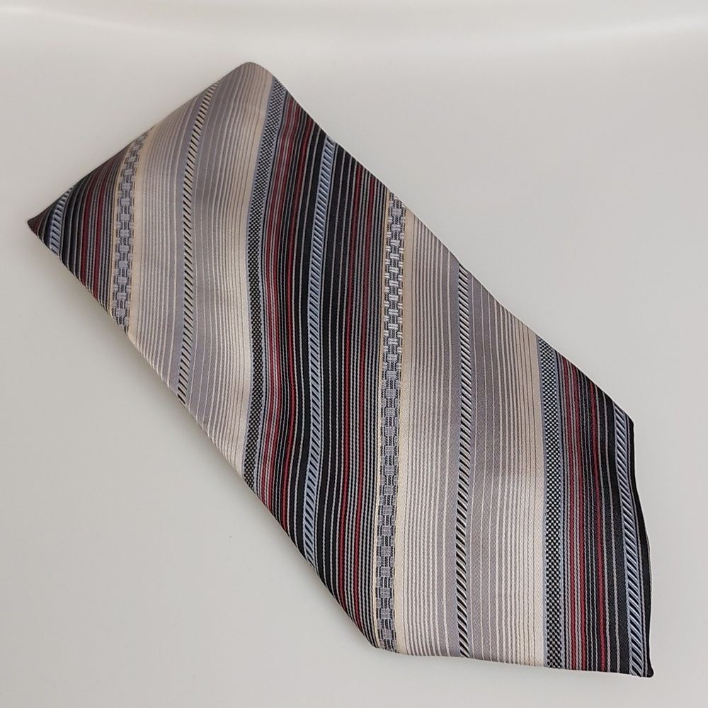 SETAZONE Multicolor Striped Print Handmade Silk Tie Approx 62" Long